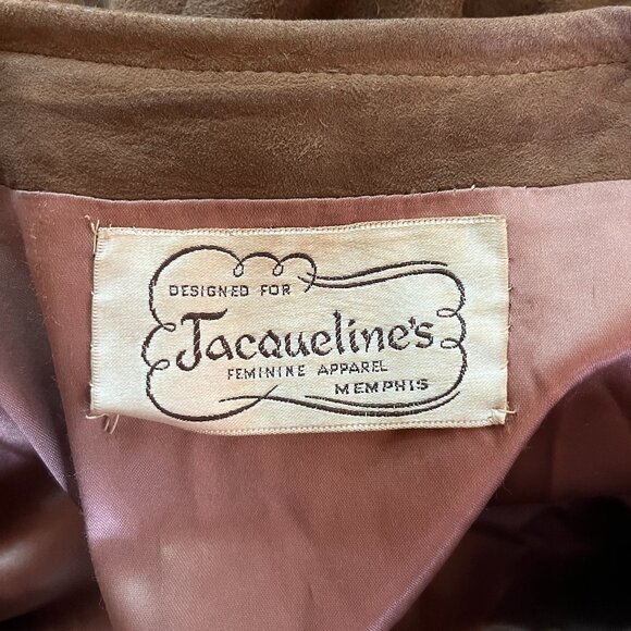 Vintage 60s Jacqueline's Feminine Apparel Memphis Nubuck Leather Coat Fur Collar - Picture 3 of 16